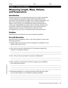 Measuring Length, Mass, Volume, and Temperature