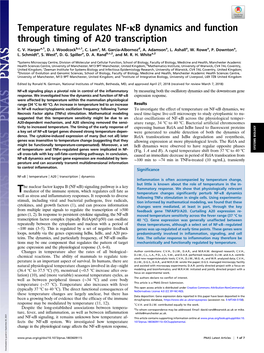 Temperature Regulates NF-Κb Dynamics and Function Through Timing of A20 Transcription