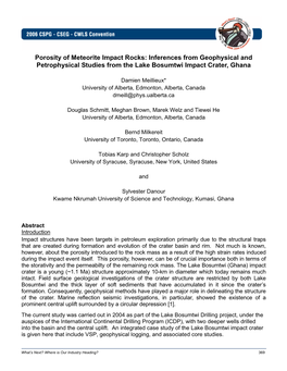 Porosity of Meteorite Impact Rocks: Inferences from Geophysical and Petrophysical Studies from the Lake Bosumtwi Impact Crater, Ghana