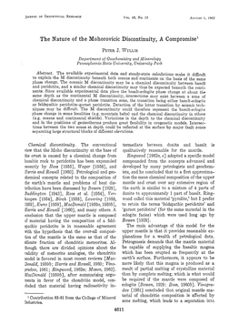 The Nature of the Mohorovicic Discontinuity, a Compromise 1