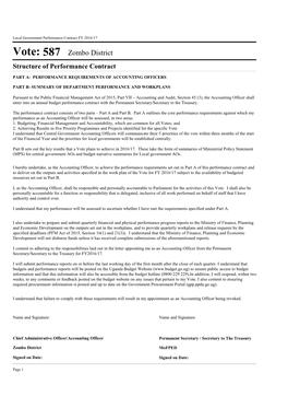 Vote: 587 Zombo District Structure of Performance Contract