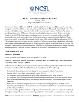 HR 6 – American Dream and Promise Act of 2019