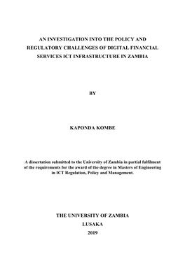 An Investigation Into the Policy and Regulatory Challenges of Digital Financial Services Ict Infrastructure in Zambia