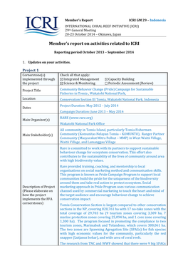 Member's Report on Activities Related to ICRI