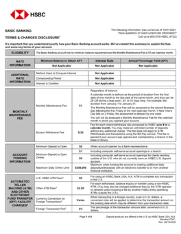 Basic Banking Terms & Charges Disclosure1