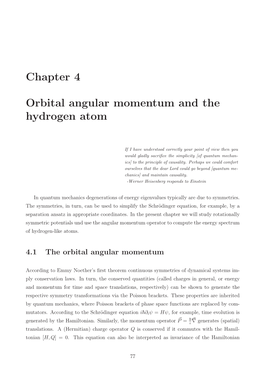 Chapter 4 Orbital Angular Momentum and the Hydrogen Atom
