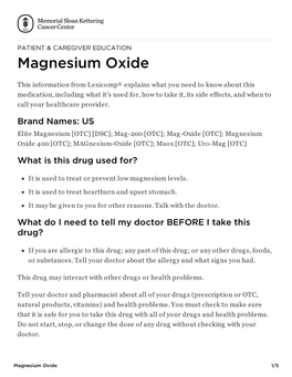 Magnesium Oxide | Memorial Sloan Kettering Cancer Center