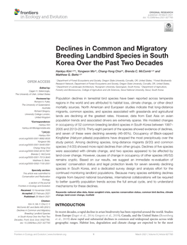 Declines in Common and Migratory Breeding Landbird Species in South Korea Over the Past Two Decades