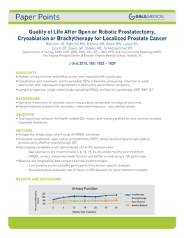 Quality of Life After Open Or Robotic Prostatectomy, Cryoablation Or