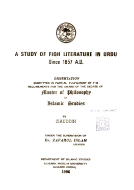 A STUDY of FIQH LITERATURE in URDU Since 1857 AD