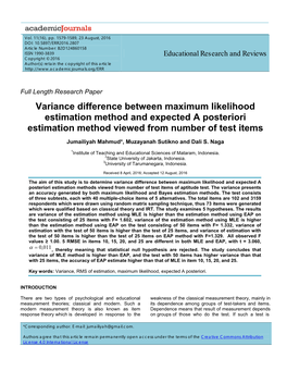 Variance Difference Between Maximum Likelihood Estimation Method and Expected a Posteriori Estimation Method Viewed from Number of Test Items