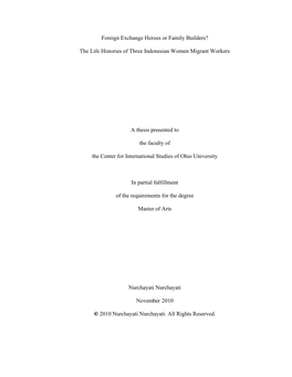 Foreign Exchange Heroes Or Family Builders? the Life Histories of Three Indonesian
