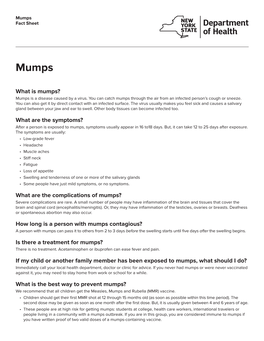 Mumps Fact Sheet Department of Health