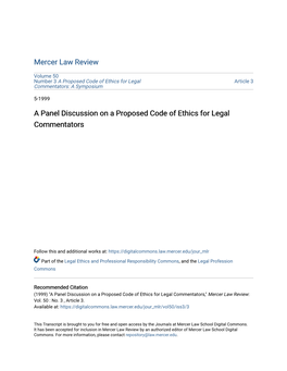A Panel Discussion on a Proposed Code of Ethics for Legal Commentators