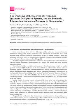 The Doubling of the Degrees of Freedom in Quantum Dissipative Systems, and the Semantic Information Notion and Measure in Biosemiotics †