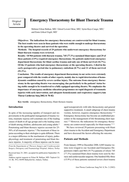 Emergency Thoracotomy for Blunt Thoracic Trauma Article