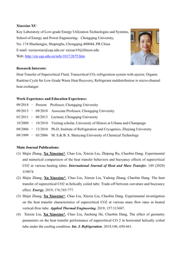 Xiaoxiao XU Key Laboratory of Low-Grade Energy Utilization Technologies and Systems, School of Energy and Power Engineering，Chongqing University, No