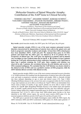 Molecular Genetics of Spinal Muscular Atrophy: Contribution of the NAIP Gene to Clinical Severity