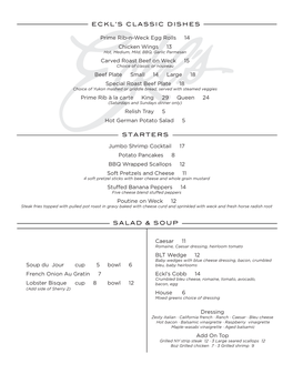 STARTERS ECKL's CLASSIC DISHES Prime Rib-N-Weck Egg