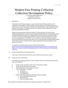 Modern Fine Printing Collection Collection Development Policy L