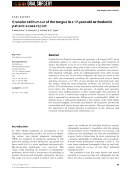 Granular Cell Tumour of the Tongue in a 17Yearold Orthodontic Patient: A