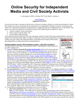 Online Security for Independent Media and Civil Society Activists