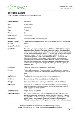 CD11/CD18 (24) FITC FITC Labeled Mouse Monoclonal Antibody