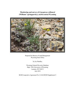 Monitoring and Survey of Cymopterus Williamsii (Williams’ Springparsley), North-Central Wyoming