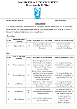 Notification Chemistry:- Law