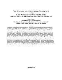 The Economic and Institutional Foundations of the Paris Agreement on Climate Change: the Political Economy of Roadmaps to a Sustainable Electricity Future