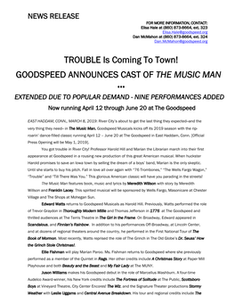 Goodspeed Announces Cast of the Music Man