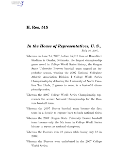 H. Res. 515 in the House of Representatives, U