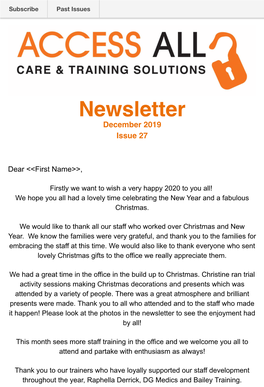 December 2019 Newsletter