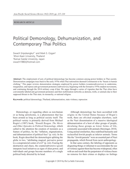 Political Demonology, Dehumanization, and Contemporary Thai Politics