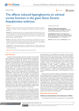 The Effects Induced Hyperglycemia on Adrenal Cortex Function in the Giant Danio Devario Aequipinnatus Embryos