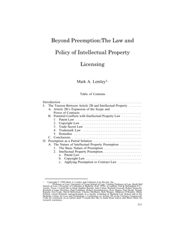 Beyond Preemption:The Law and Policy of Intellectual Property