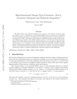 High-Dimensional Menger-Type Curvatures-Part I: Geometric