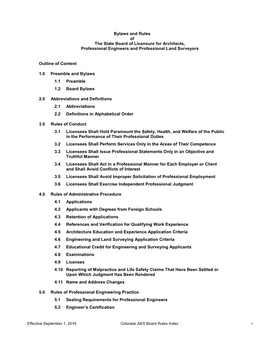 Bylaws and Rules of the State Board of Licensure for Architects, Professional Engineers and Professional Land Surveyors