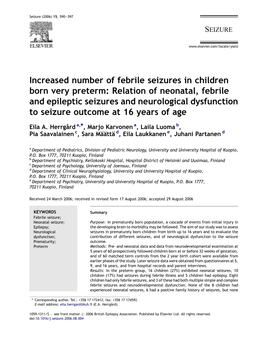 Relation of Neonatal, Febrile and Epileptic Seizures and Neurological Dysfunction to Seizure Outcome at 16 Years of Age