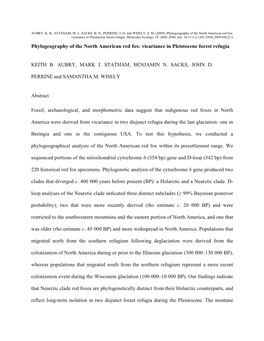 Phylogeography of the North American Red Fox: Vicariance in Pleistocene Forest Refugia