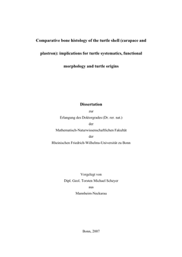 Comparative Bone Histology of the Turtle Shell (Carapace and Plastron)