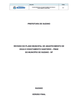 Prefeitura De Suzano Revisão Do Plano Municipal De Abastecimento De Água E Esgotamento Sanitário – Pmae Do Município De