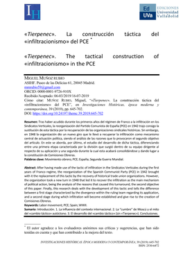 «Tierpenec». La Construcción Táctica Del «Infiltracionismo» Del PCE *