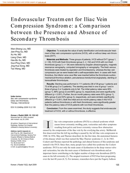 Endovascular Treatment for Iliac Vein Compression Syndrome: a Comparison Between the Presence and Absence of Secondary Thrombosis