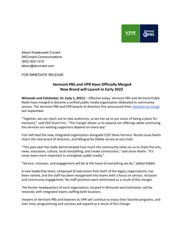 Vermont PBS and VPR Have Officially Merged New Brand Will Launch in Early 2022