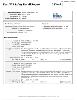 Part 573 Safety Recall Report 21V-471