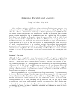 Bergson's Paradox and Cantor's