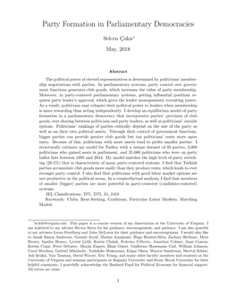 Party Formation in Parliamentary Democracies