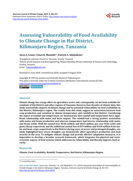 Assessing Vulnerability of Food Availability to Climate Change in Hai District, Kilimanjaro Region, Tanzania