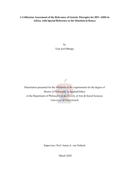 A Utilitarian Assessment of the Relevance of Genetic Therapies for HIV-AIDS in Africa, with Special Reference to the Situation in Kenya